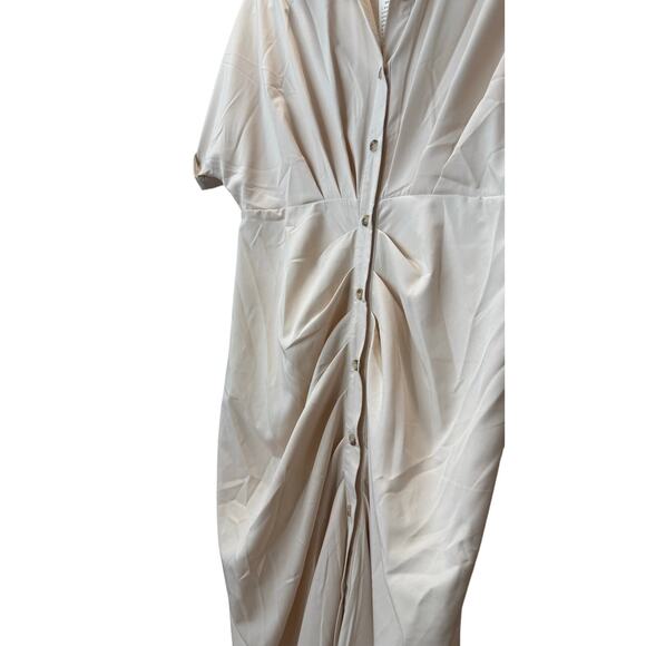 Neutral Shirt Dress Long Length S Ruching Short Sleeve Lightweight New With Tags - Picture 3 of 5